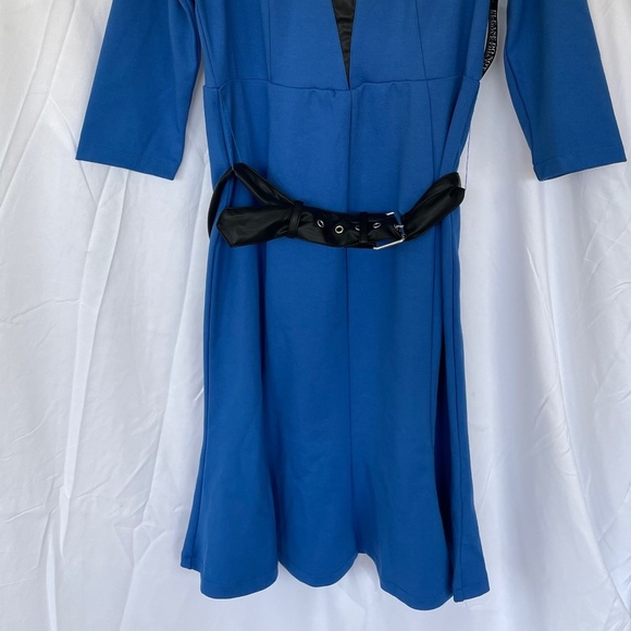 New York & Company Tall V-Neck Belted Flare Dress Super-flex Sz L/Petite - Picture 2 of 16